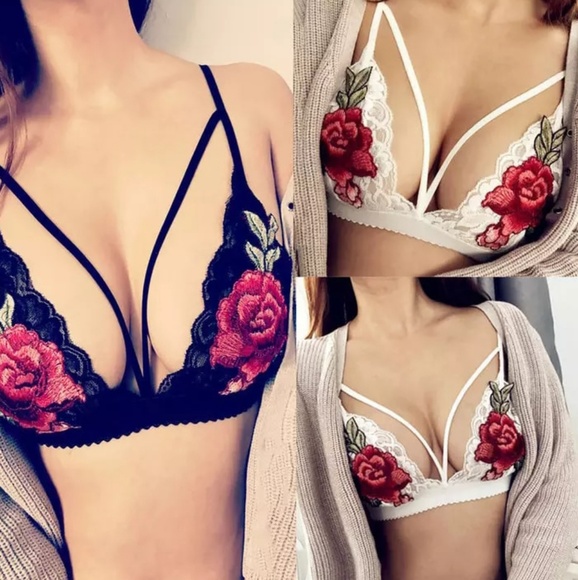 Strappy Lace Embroidered Bra Bralett - Picture 2 of 6